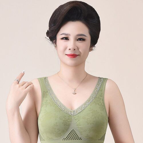 中老年文胸妈妈新款爆款女士妈妈内衣背心式大胸显小蕾丝轻薄美背