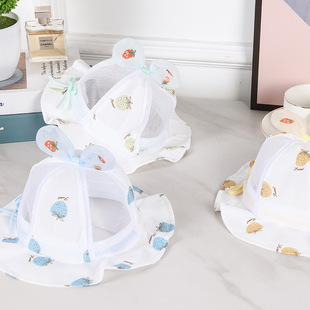 婴儿帽子春季薄款小月龄宝宝抽绳渔夫帽夏季柔软透气小孩遮阳盆帽