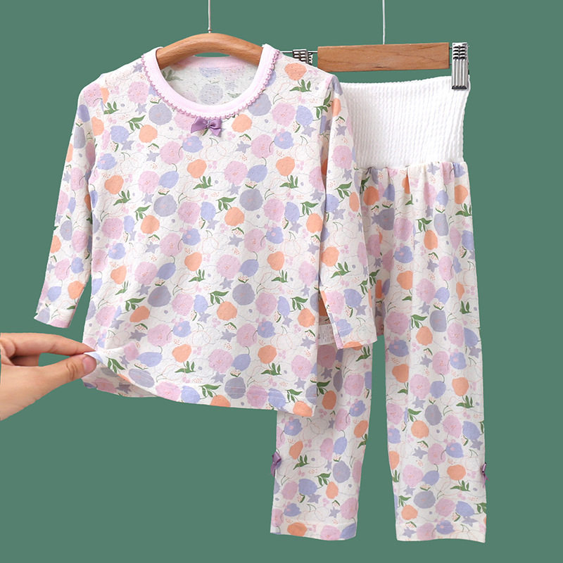 春夏季薄款儿童家居服套装 纯棉a类女童宝宝长袖睡衣空调服