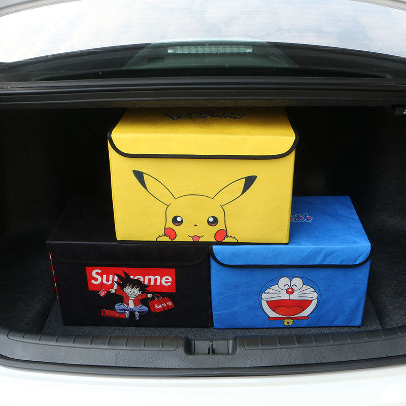 可爱卡通汽车车载后备箱收纳箱置物整理储物盒车用折叠款哆啦A梦