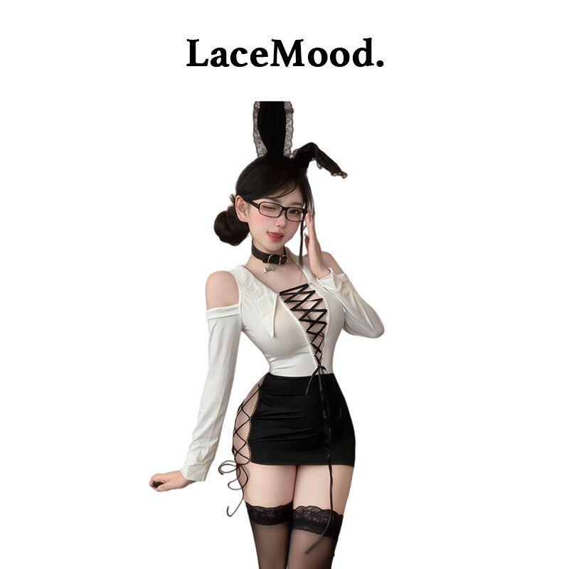 LaceMood：性感秘书兔女郎制服套装COS御姐深V透视纯欲包臀裙qqny