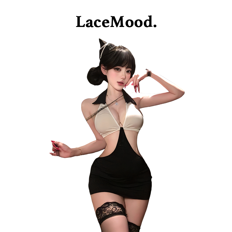 LaceMood：性感空姐包臀裙露背镂空透视情趣制服套装qqny内衣纯欲