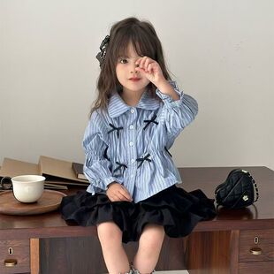 女童套装2025春装新款儿童衬衫百褶裙子春秋学院风时髦短裙两件套