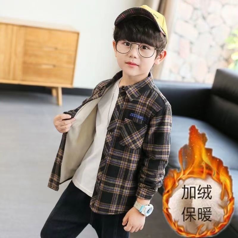 男童衬衫长袖秋冬加绒潮