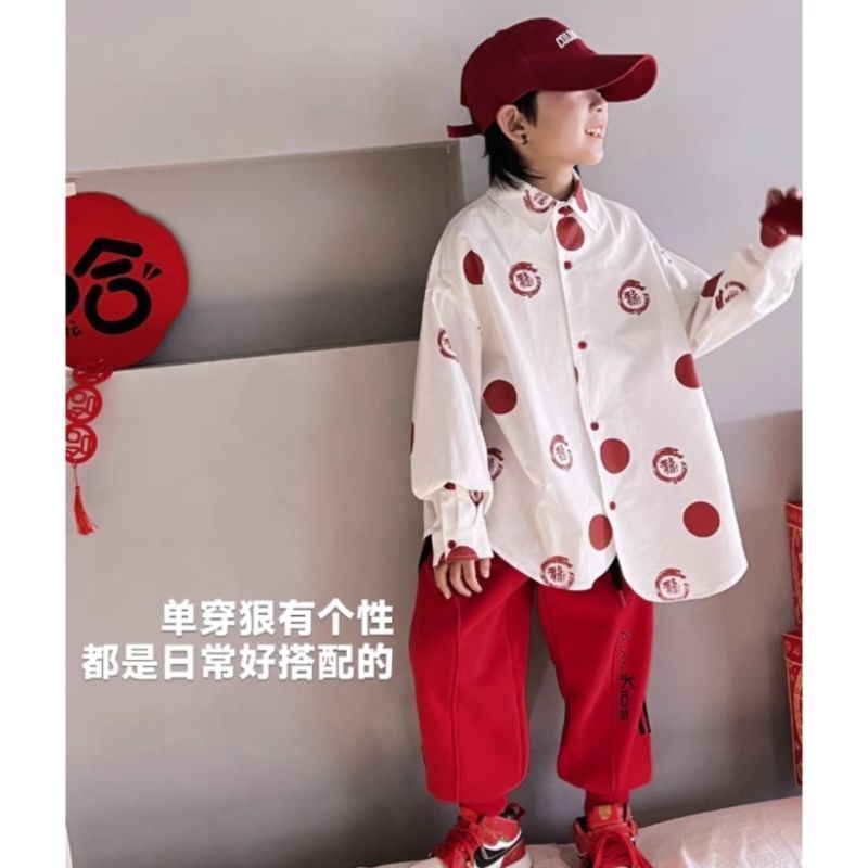龙元素儿童加绒衬衫冬季