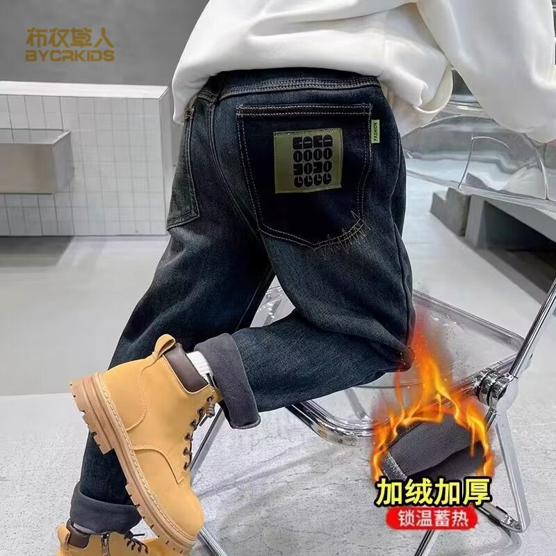 童装男童加绒牛仔裤秋冬