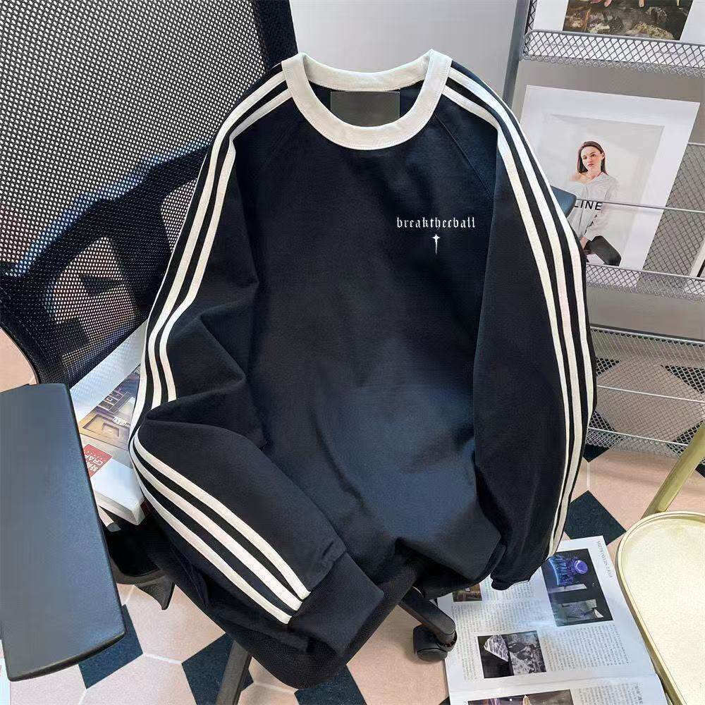 纯棉条纹三条杠中大童秋