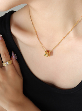 日韩ins风时尚OL钛钢吊坠镶嵌锆