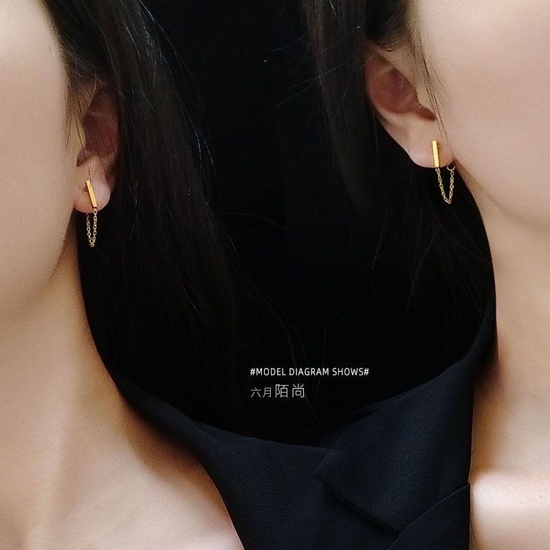 小心机耳线钛钢材质洗澡不用摘 镀真金长条耳钉首饰创意气质饰品