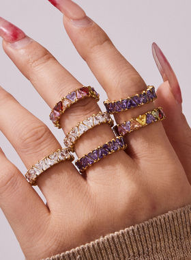 欧美ins时尚个性镶嵌三角锆石戒