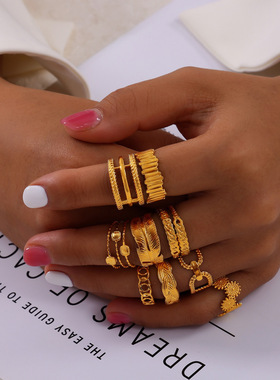 跨境热销小众食指戒几何纹理拼接