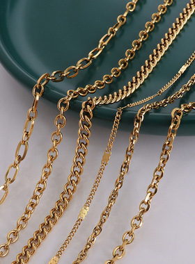 欧美叠戴钛钢18k金饰品商务o字链