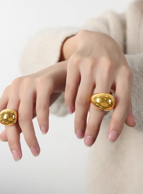 个性小众独特时尚简约饰品几何水滴型设计钛钢镀金休闲风百搭戒指