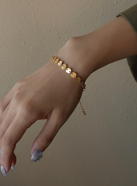 欧美饰品圆牌手链幸运几何圆圈圆片厚薄片手链钛钢饰品套装高级感