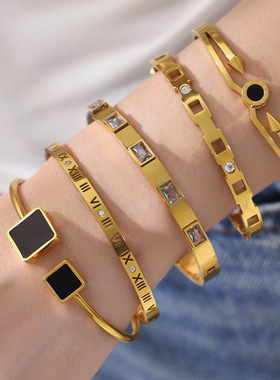 不锈钢罗马数字手镯亚克力开口手