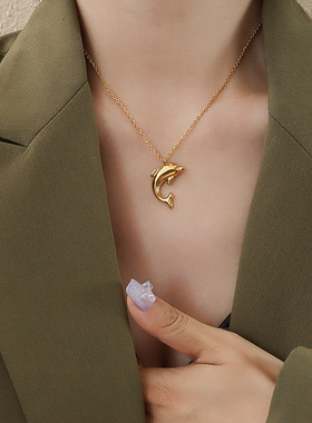 小众设计感大海海豚吊坠项链锁骨