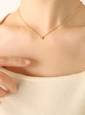 韩潮ins风百搭锆石单钻锁骨链钛