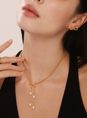 摩天轮珍珠流苏项链耳钉套装