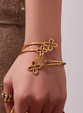 幸运四叶草女开口可调节手镯不锈