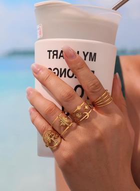 摩天轮ins几何镂空开口戒指女不