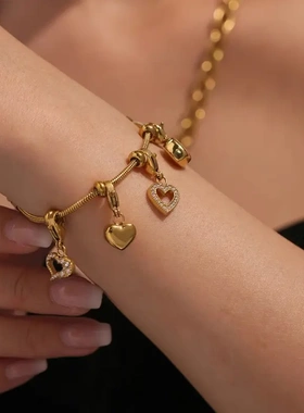 ins钛钢爱心5A锆石DIY多配件手链镀18k金时尚百搭高端个性手饰女