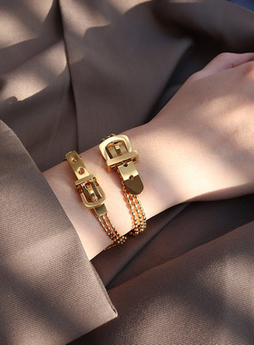 欧美跨境皮带扣手链钛钢18k金不