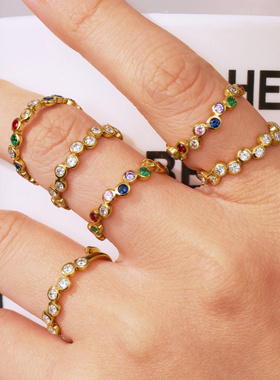 摩天轮不锈钢开口满圈锆石带钻戒