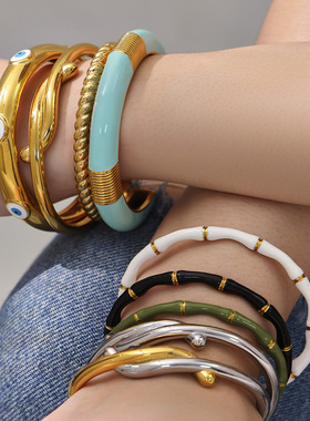 滴油眼睛开口手镯不锈钢恶魔之眼