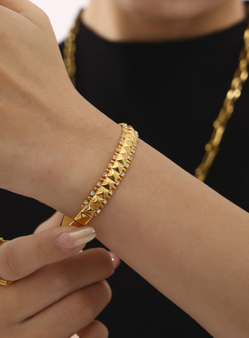 摩天轮铆钉满天星锆石手镯不锈钢