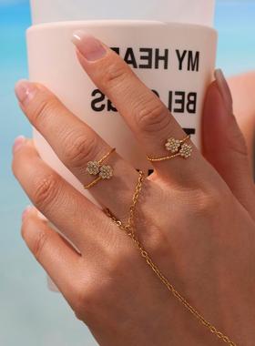 摩天轮幸运四叶花微镶锆石开口戒