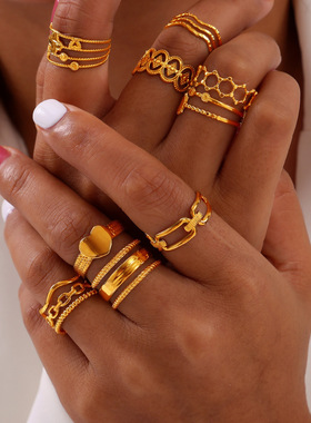 复古简约个性镂空拼接设计食指戒