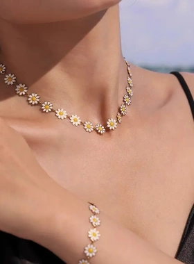 多巴胺小清新彩色滴油小雏菊花朵脚链高端太阳花锁骨链首饰套装女