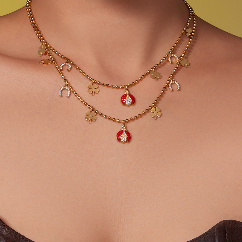 摩天轮法式复古滴油红色满钻瓢虫