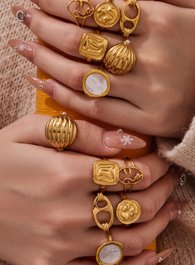 欧美跨凸曲面造型开口戒指时尚百