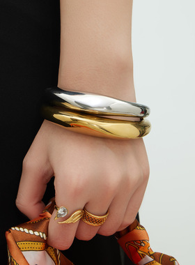 环形开口光面手镯不锈钢心形四叶