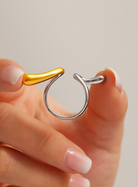 摩天轮朋克风几何拼色开口指环女