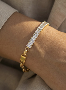 欧美ins设计感锆石拼接夸张手链