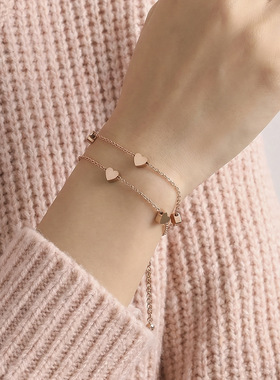 新款双层爱心手链小众设计百搭不