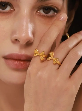 欧美风小众蝴蝶结开口戒指钛钢