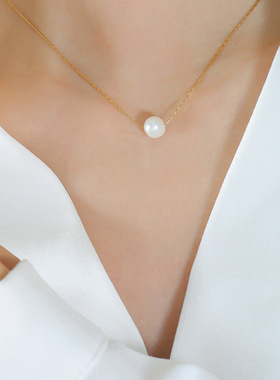 法式细致极简项链自然生长淡水珍