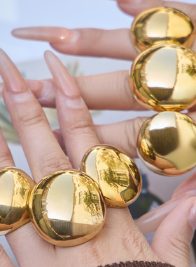 欧美INS夸张设计感光面戒指跨境