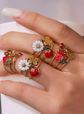 摩天轮不锈钢镀18k金小菊花戒指