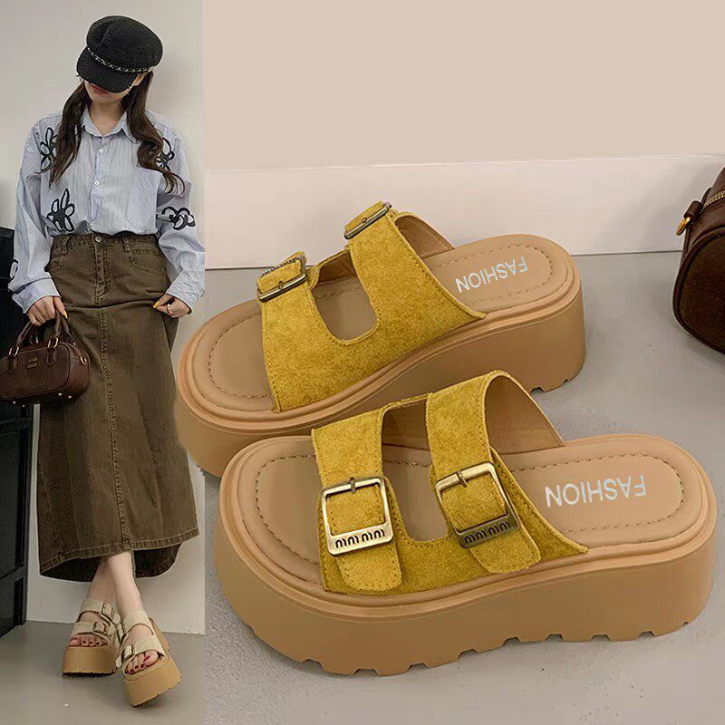 小个子勃肯拖鞋女外穿2026新款夏厚底凉鞋 增高5厘米一字博肯凉拖