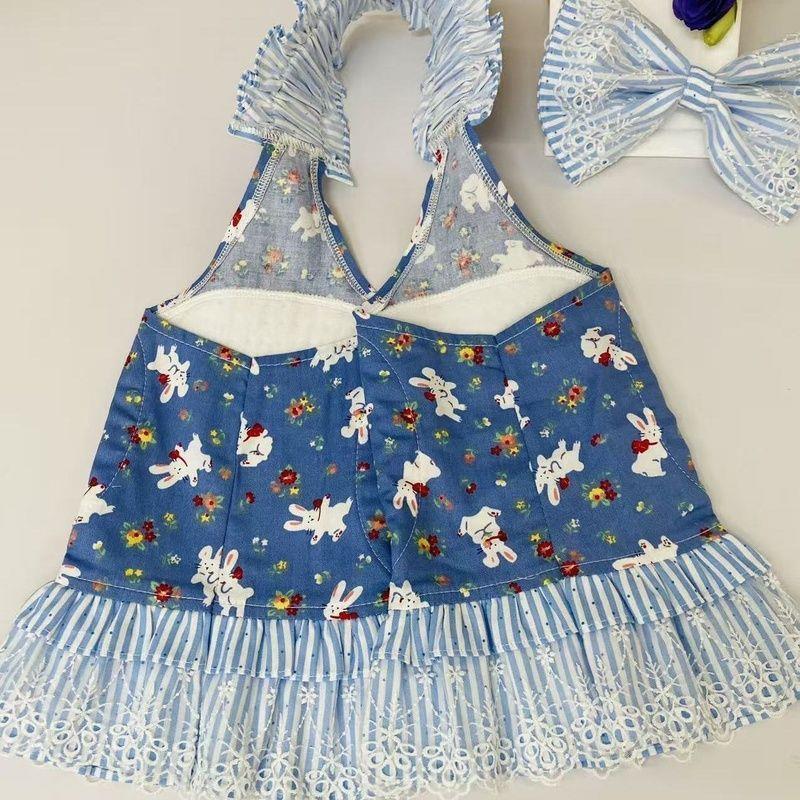 蓝色兔子花边微形喇叭款护肘金毛边牧萨摩耶犬中大型宠物服饰防脏