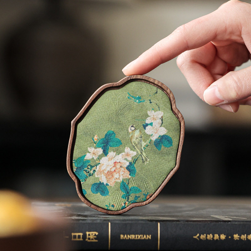 胡桃木云纱杯垫茶托布艺