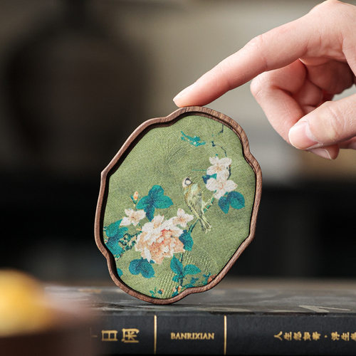 胡桃木云纱杯垫茶托布艺