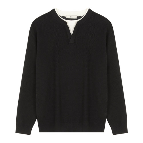 毕厶迦男士假两件打底针织衫毛衣