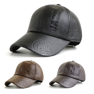 秋冬男款皮帽加绒保暖休闲黑色太阳鸭舌棒球帽中老年加厚护耳帽子