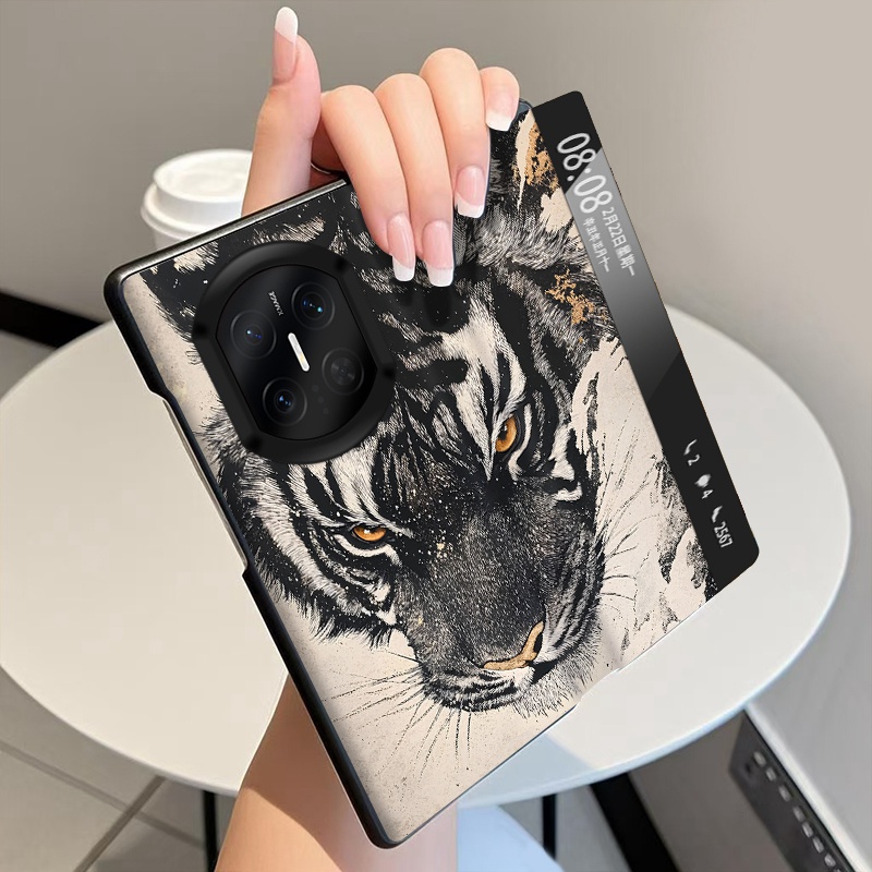 水墨虎影适用华为MateX7手机壳翻盖全包皮套MateX6折叠屏磁吸智能视窗MateX5中轴MateX3铰链MateX2保护套