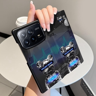 黑白吉姆熊适用小米MixFold4手机壳翻盖全包中轴铰链皮套Mix Fold4折叠屏手机套磁吸智能视窗Fold4防摔保护套